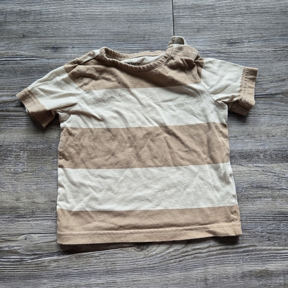 12M Boys Striped Kids T-Shirt - Tan and Cream - Picture 1 of 4